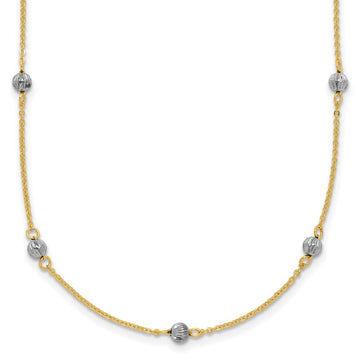 14K Two-tone Diamond-cut Beads 16 inch Station Necklace Plus 2 inch Extender