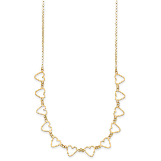 14K Open Flat Hearts 18 inch Necklace Plus 2 inch Extender