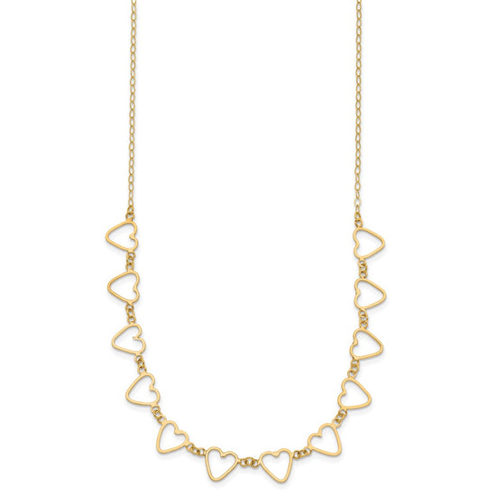 14K Open Flat Hearts 16 inch Necklace Plus 2 inch Extender