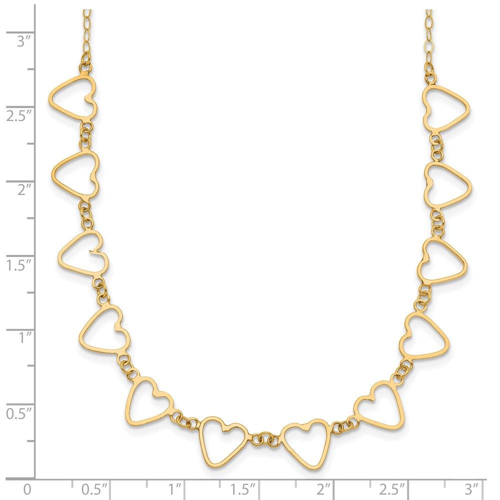 14K Open Flat Hearts 16 inch Necklace Plus 2 inch Extender