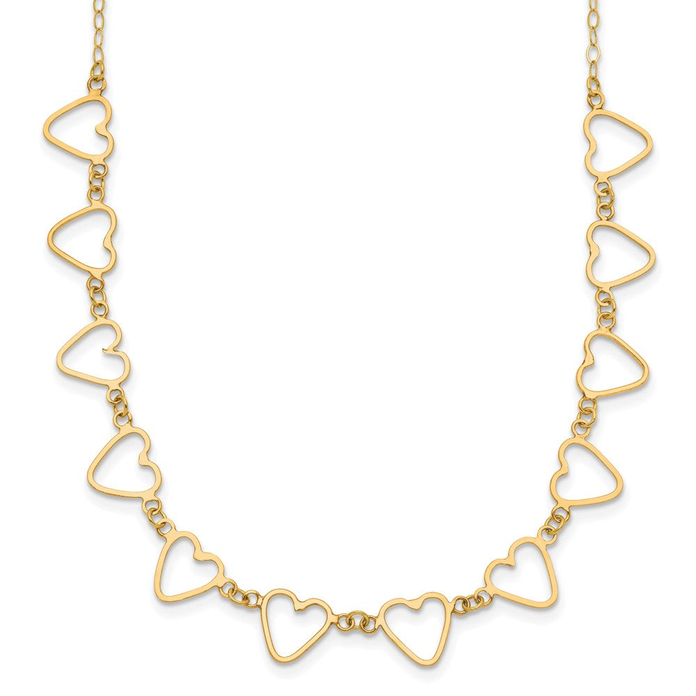 14K Open Flat Hearts 16 inch Necklace Plus 2 inch Extender