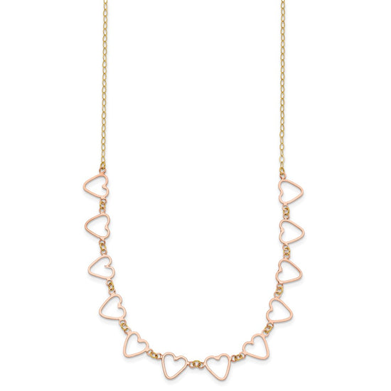14k Two-tone Oval Cable with Open Flat Hearts w/ 2in ext Necklace