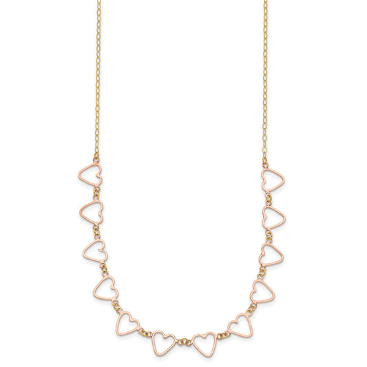 14k Two-tone Oval Cable with Open Flat Hearts w/ 2in ext Necklace