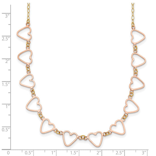 14k Two-tone Oval Cable with Open Flat Hearts w/ 2in ext Necklace