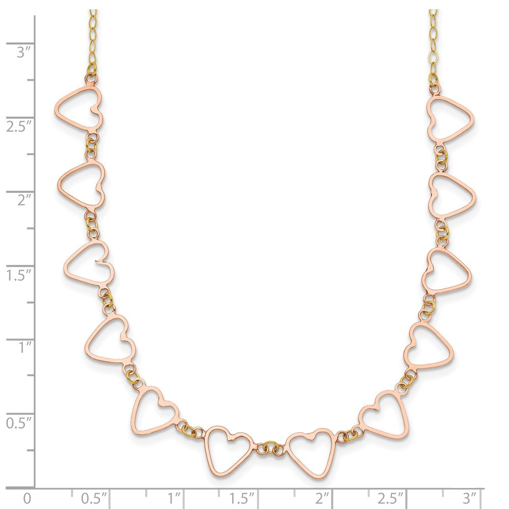14k Two-tone Oval Cable with Open Flat Hearts w/ 2in ext Necklace