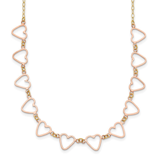 14k Two-tone Oval Cable with Open Flat Hearts w/ 2in ext Necklace