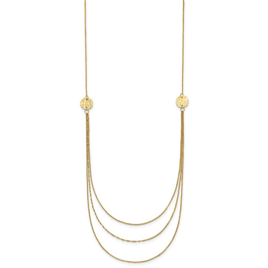 14K 3-Layer Ropa Chain Bib with Textured Side Circles 16 inch Necklace Plus 2 inch Extender