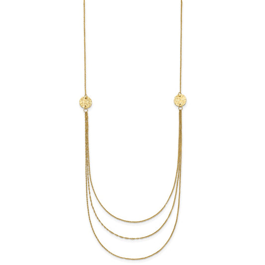 14K 3-Layer Ropa Chain Bib with Textured Side Circles 16 inch Necklace Plus 2 inch Extender