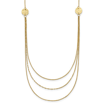 14K 3-Layer Ropa Chain Bib with Textured Side Circles 16 inch Necklace Plus 2 inch Extender