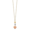 14K Tri-color Diamond-cut Beads and Puffed Heart 16 inch Necklace Plus 2 inch Extender