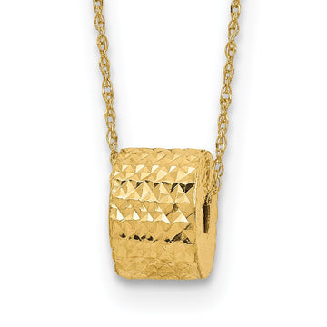 14K Rope Chain with Textured Barrel Bead 16 inch Necklace Plus 2 inch Extension