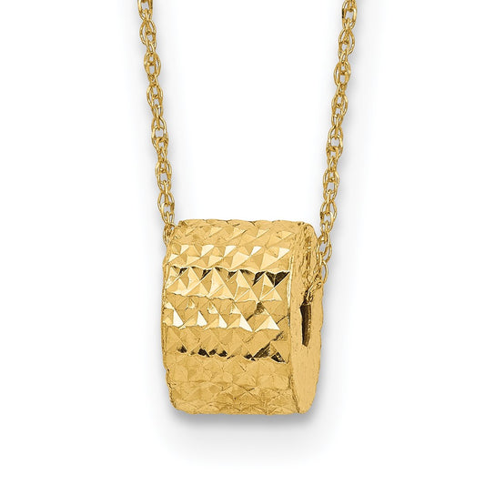 14K Rope Chain with Textured Barrel Bead 16 inch Necklace Plus 2 inch Extension