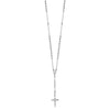 14k White Gold Polished Crucifix and Miraculous Medal with 3mm Mirror Beads 24 inch Rosary Necklace