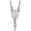 14k White Gold Polished Crucifix and Miraculous Medal with 3mm Mirror Beads 24 inch Rosary Necklace