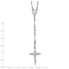 14k White Gold Polished Crucifix and Miraculous Medal with 3mm Mirror Beads 24 inch Rosary Necklace