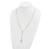 14k Polished Crucifix and Miraculous Medal with 3mm Mirror Beads Semi-solid 24 inch Rosary Necklace
