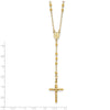14k Polished Crucifix and Miraculous Medal with 3mm Mirror Beads Semi-solid 24 inch Rosary Necklace