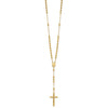 14k Polished Crucifix and Miraculous Medal with 4mm Mirror Beads Semi-solid 24 inch Rosary Necklace
