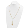 14k Polished Crucifix and Miraculous Medal with 4mm Mirror Beads Semi-solid 24 inch Rosary Necklace