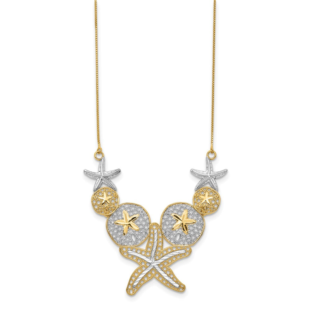 14k with White Rhodium Diamond-cut Starfish and Sand Dollar 18 inch Necklace