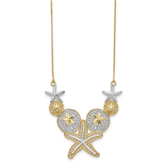 14k with White Rhodium Diamond-cut Starfish and Sand Dollar 18 inch Necklace