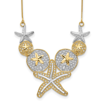 14k with White Rhodium Diamond-cut Starfish and Sand Dollar 18 inch Necklace