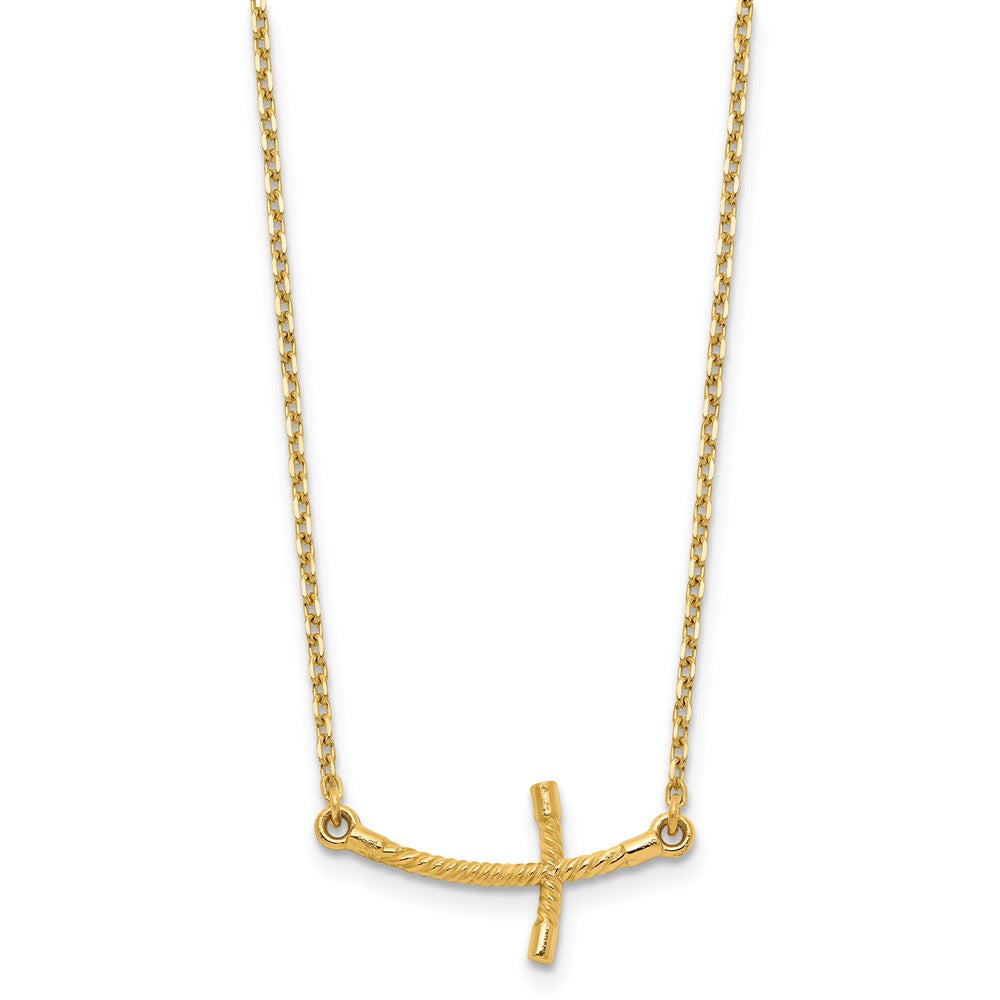 14k Small Sideways Curved Twist Cross 19 inch Necklace