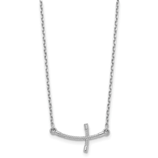 14k White Gold Small Sideways Curved Twist Cross 19 inch Necklace