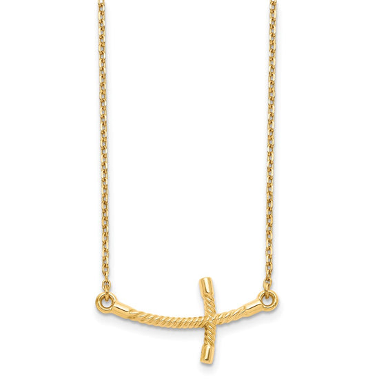 14k Large Sideways Curved Twist Cross 19 inch Necklace