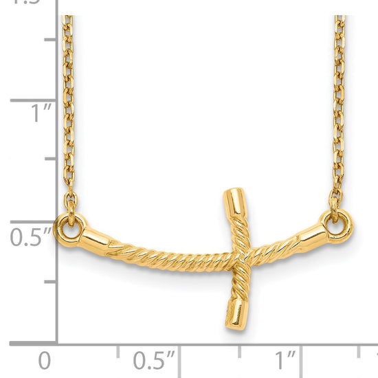 14k Large Sideways Curved Twist Cross 19 inch Necklace