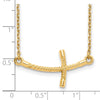 14k Large Sideways Curved Twist Cross 19 inch Necklace