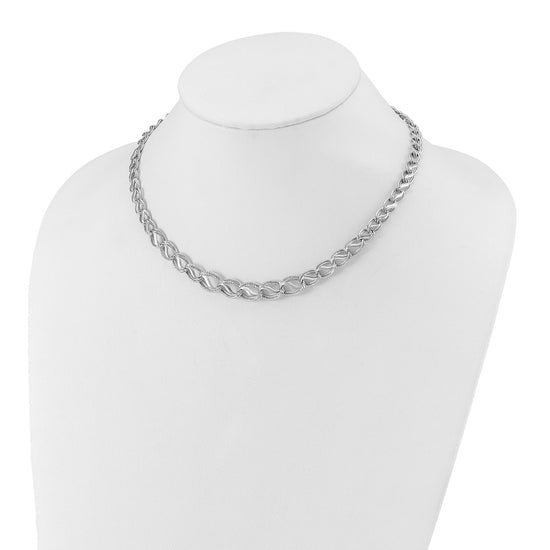 14K White Gold Polished Satin Diamond-cut Graduated 17 inch Necklace