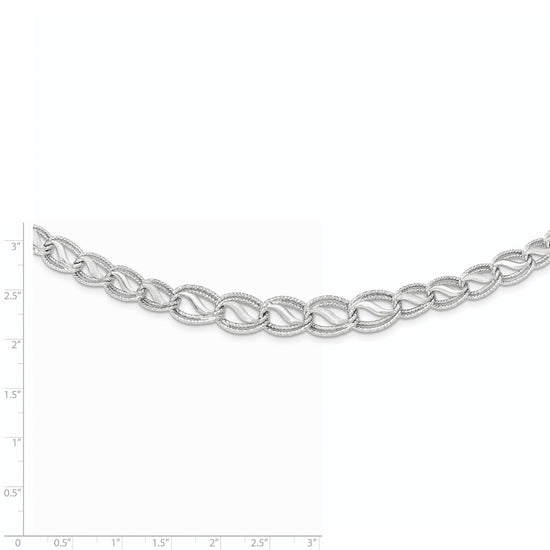 14K White Gold Polished Satin Diamond-cut Graduated 17 inch Necklace
