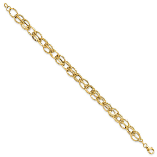 14k Gold Polished Textured Fancy Link Bracelet