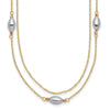 14K Tri Color 2 Strand w/Puff Beads w/2 IN Ext Necklace