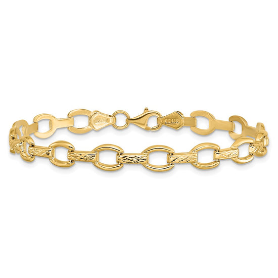 14k Polished Diamond-cut 7mm Fancy Link 7 inch Bracelet