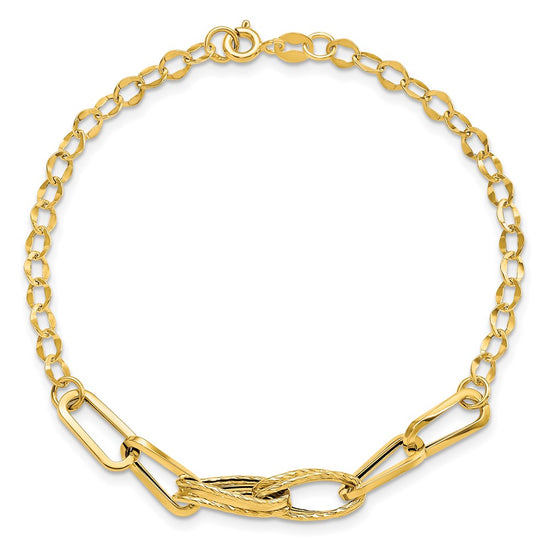 14k Polished Textured Fancy Link 7.75 inch Bracelet