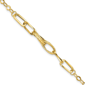 14k Polished Textured Fancy Link 7.75 inch Bracelet