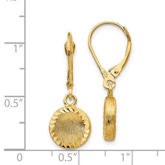 14k Brushed and Polished Diamond-cut Circle Dangle Leverback Earrings