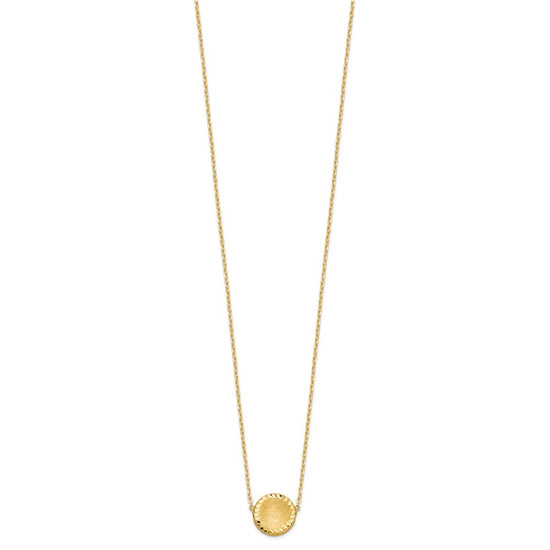 14k Brushed and Polished Diamond-cut Circle Pendant 18 inch Necklace
