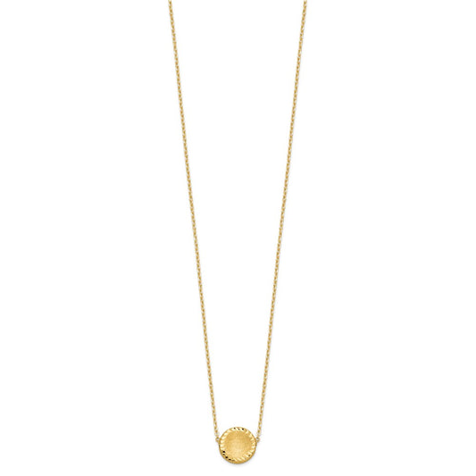 14k Brushed and Polished Diamond-cut Circle Pendant 18 inch Necklace