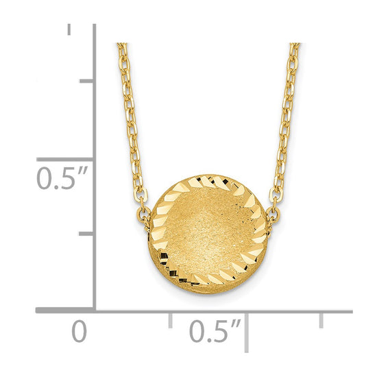 14k Brushed and Polished Diamond-cut Circle Pendant 18 inch Necklace