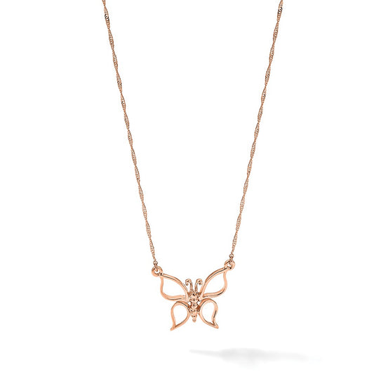 14k Rose Gold Polished Open Butterfly 17 inch Necklace