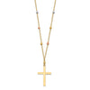 14K Tri-color Mirror Beaded Chain with Polished Cross Pendant 18 inch Necklace