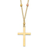 14K Tri-color Mirror Beaded Chain with Polished Cross Pendant 18 inch Necklace