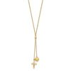 14K Puffed Heart and Diamond-cut Cross 16 inch Y-Necklace Plus 2 inch Extender