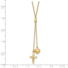 14K Puffed Heart and Diamond-cut Cross 16 inch Y-Necklace Plus 2 inch Extender