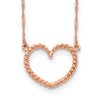 14k Rose Gold Polished and Textured Open Heart 17 inch Necklace
