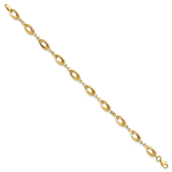 14k Polished 8mm Fancy Oval Link 7.5 inch Bracelet
