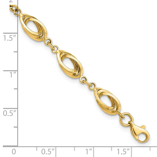 14k Polished 8mm Fancy Oval Link 7.5 inch Bracelet